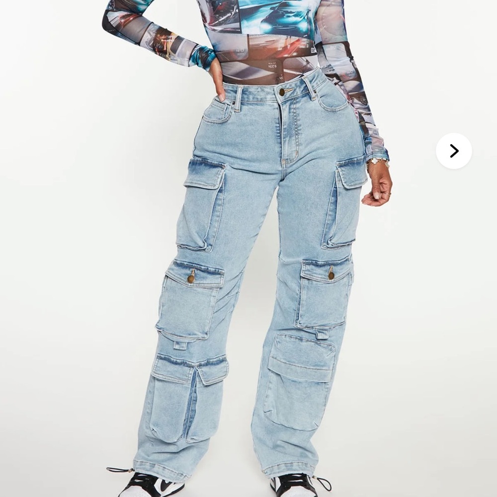 Fashion Nova Light Blue Cargo Boyfriend Jeans